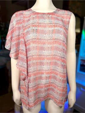 BCBG Max Azria 100% Silk “Matalin” Asymmetrical Semi-Sheer Sleeveless Top, Sz L